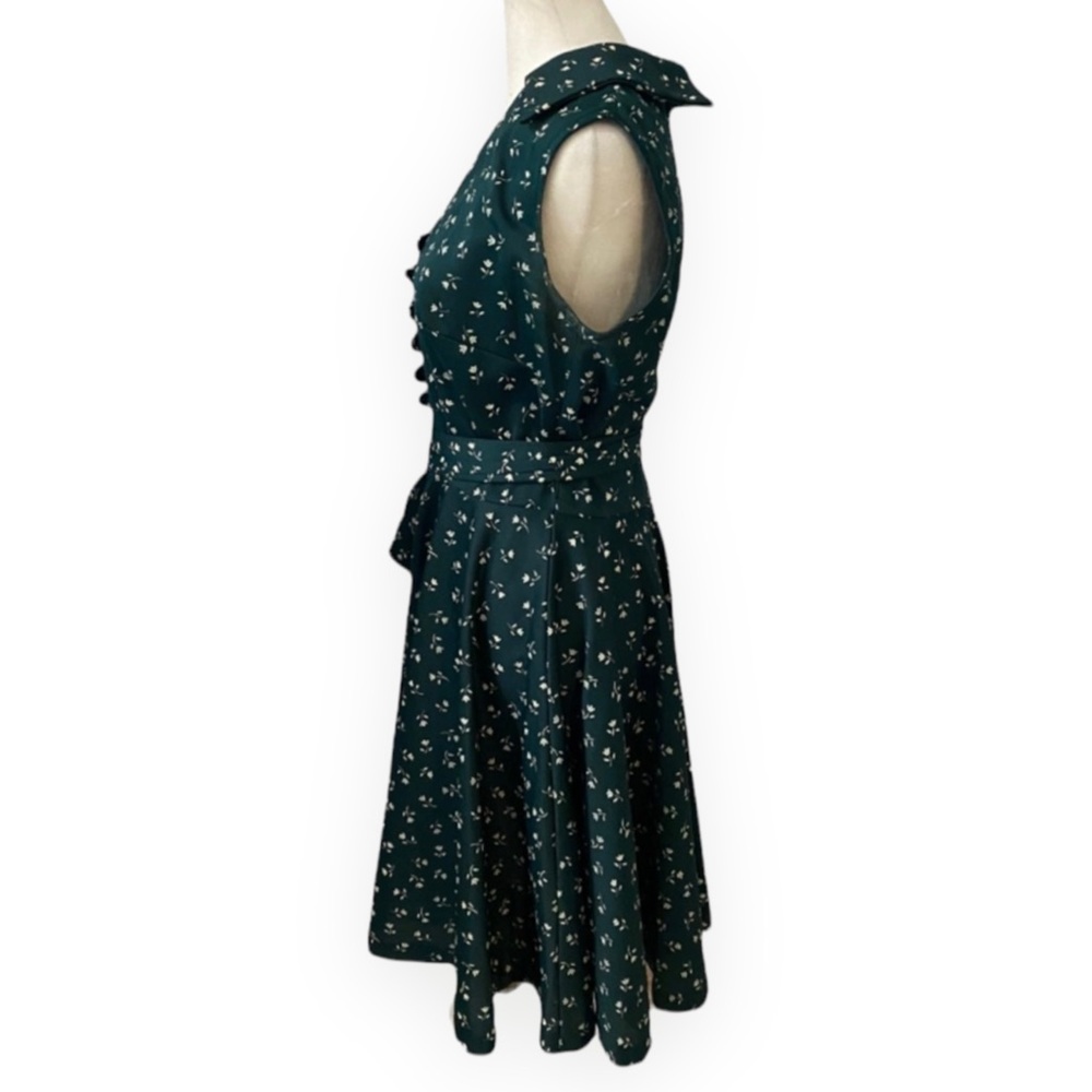 Vintage 60s / 70s Pinup Green Floral Button Dress - size women's 16 - medium - Picture 4 of 11